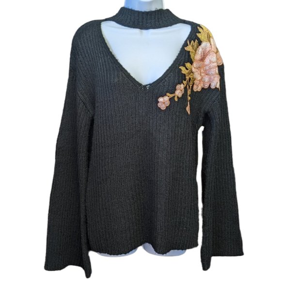 Jella Couture Sweater Embroidered Cut Out Ribbed Knit Women's Size Small NWT - Picture 1 of 7